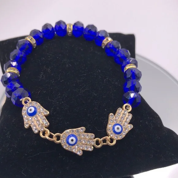New Evil Eye 🧿 / Hamsa 🪬 Mal de ojo beaded bling bracelet-B2 - Picture 1 of 2